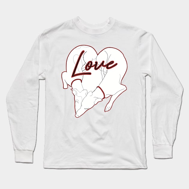 Adorable Greyhound dog design shaped in a heart with the word love inside, with red details Long Sleeve T-Shirt by This Iggy Life